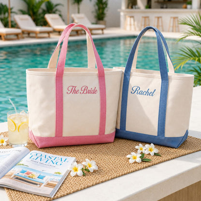 Personalized Bridesmaid Embroidered Tote Bag, Custom Embroidered Canvas Tote, Bridal Party Gift, Bachelorette Weekend Bag, Bride Gift