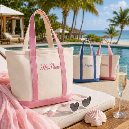 Personalized Bridesmaid Embroidered Tote Bag, Custom Embroidered Canvas Tote, Bridal Party Gift, Bachelorette Weekend Bag, Bride Gift