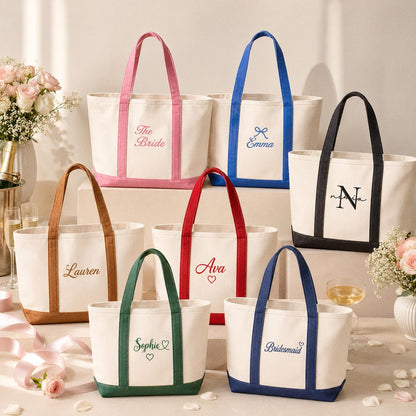 Personalized Bridesmaid Embroidered Tote Bag, Custom Embroidered Canvas Tote, Bridal Party Gift, Bachelorette Weekend Bag, Bride Gift