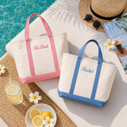 Personalized Bridesmaid Embroidered Tote Bag, Custom Embroidered Canvas Tote, Bridal Party Gift, Bachelorette Weekend Bag, Bride Gift