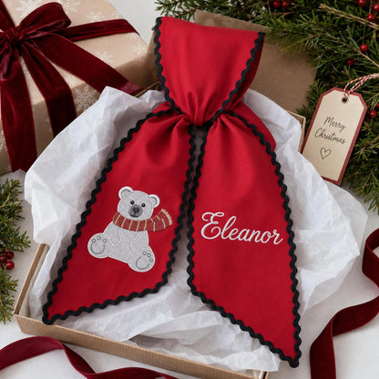 Personalized Christmas Tree Wreath Sash, Pink Stripe Monogram Door Bow, Embroidered Holiday Front Door Decor, Winter Gift