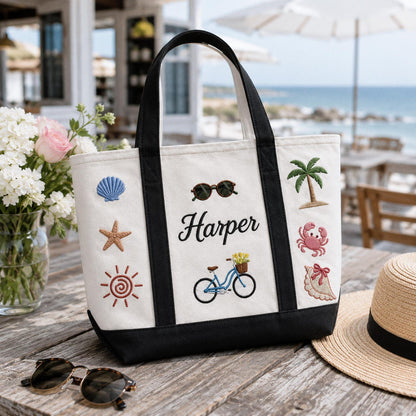 Personalized Embroidered Beach Tote, Custom Name Canvas Bag, Bachelorette Party Favor, Bridesmaid Gift, Summer Vacation Travel Bag