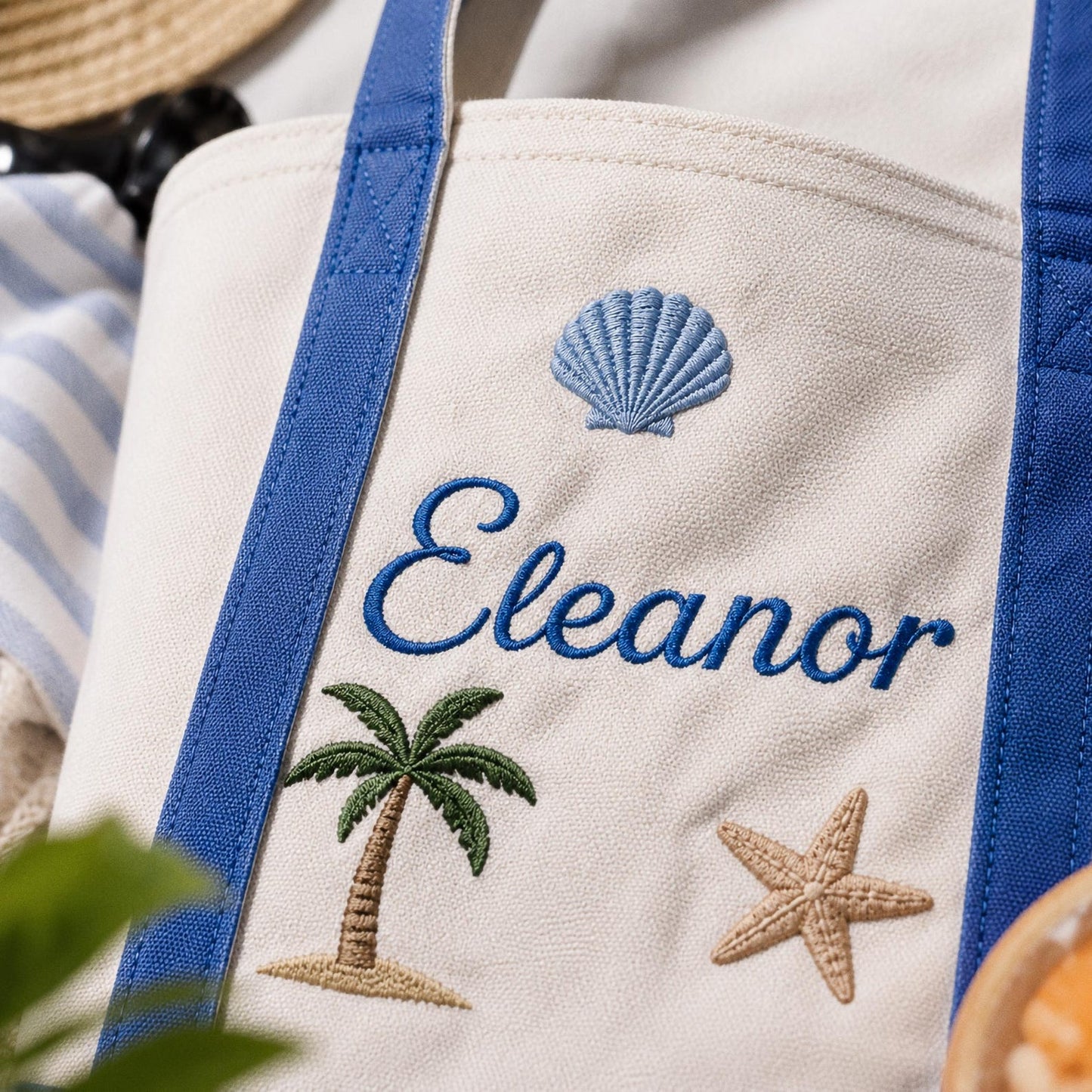Personalized Embroidered Beach Tote, Custom Name Canvas Bag, Bachelorette Party Favor, Bridesmaid Gift, Summer Vacation Travel Bag