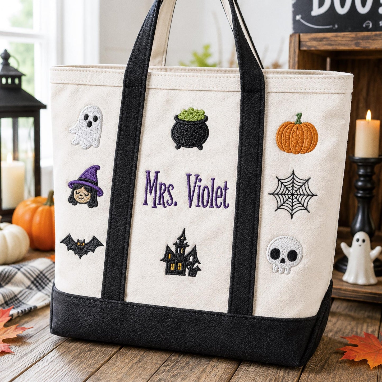 Personalized Halloween Tote Bag, Custom Embroidered Trick or Treat Bag, Kids Candy Bucket, Spooky Canvas Tote, Name Embroidery Autumn Gift