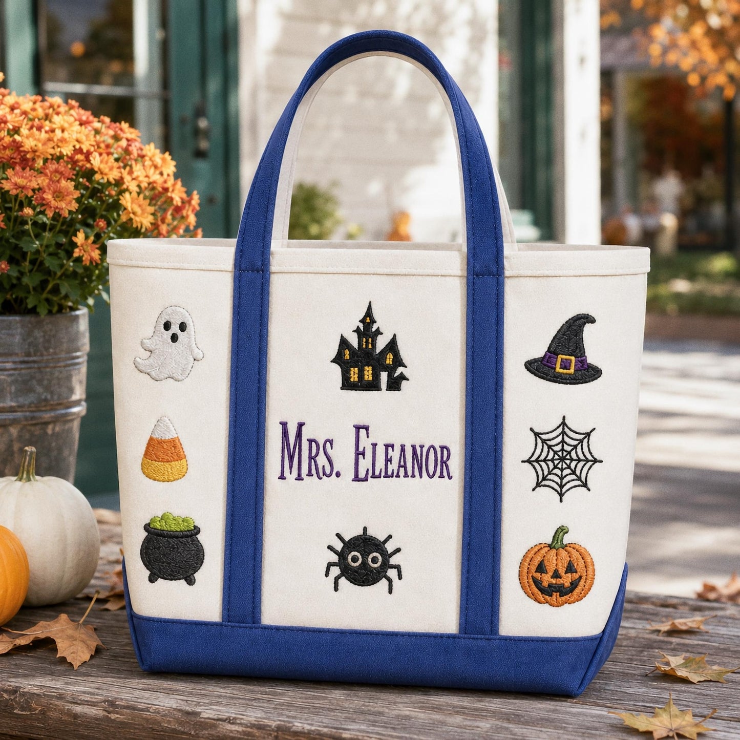 Personalized Halloween Tote Bag, Custom Embroidered Trick or Treat Bag, Kids Candy Bucket, Spooky Canvas Tote, Name Embroidery Autumn Gift