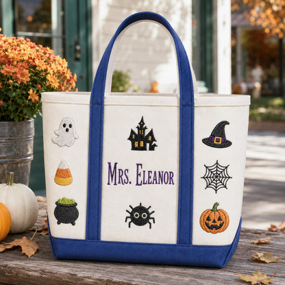 Personalized Halloween Tote Bag, Custom Embroidered Trick or Treat Bag, Kids Candy Bucket, Spooky Canvas Tote, Name Embroidery Autumn Gift