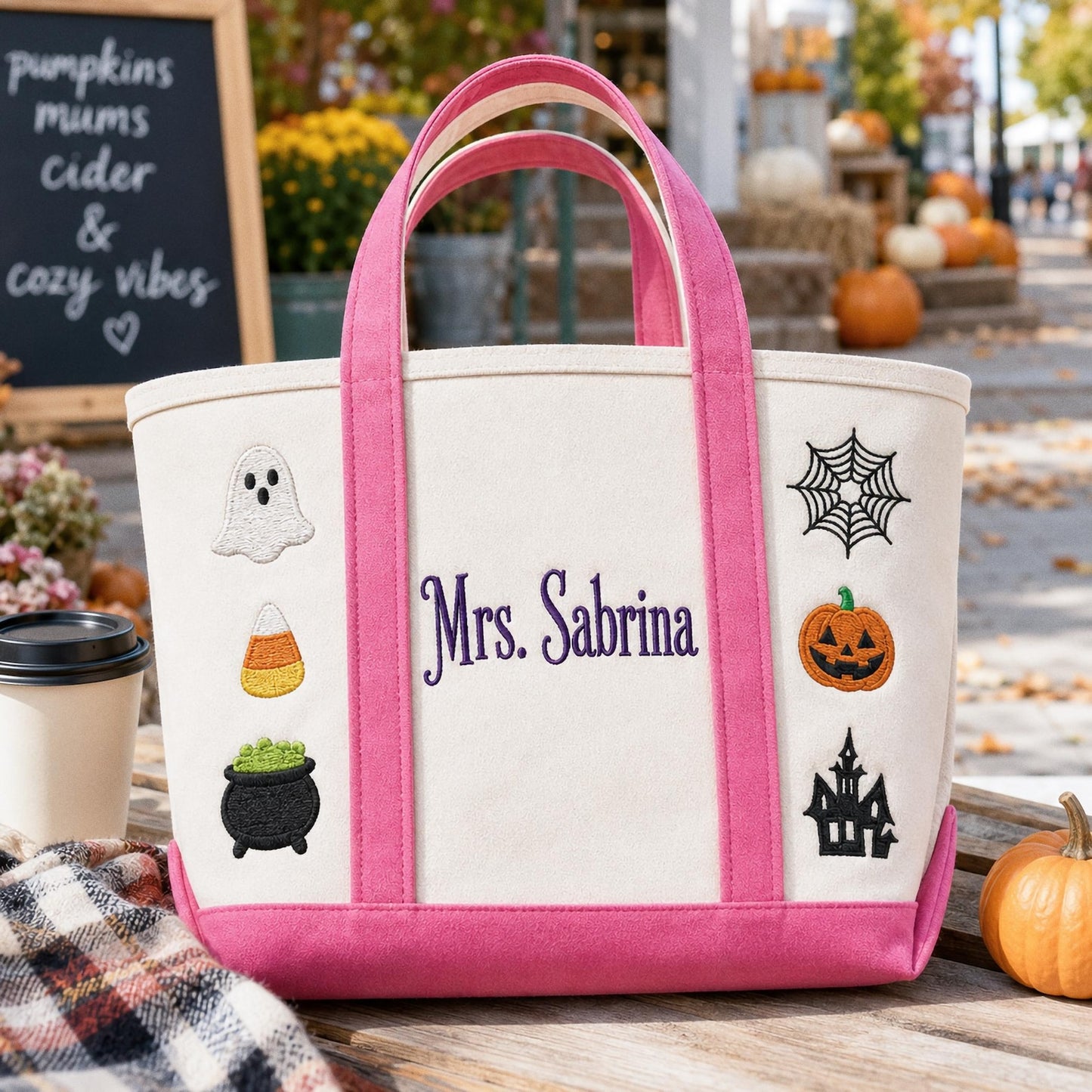 Personalized Halloween Tote Bag, Custom Embroidered Trick or Treat Bag, Kids Candy Bucket, Spooky Canvas Tote, Name Embroidery Autumn Gift