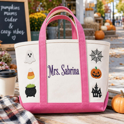 Personalized Halloween Tote Bag, Custom Embroidered Trick or Treat Bag, Kids Candy Bucket, Spooky Canvas Tote, Name Embroidery Autumn Gift