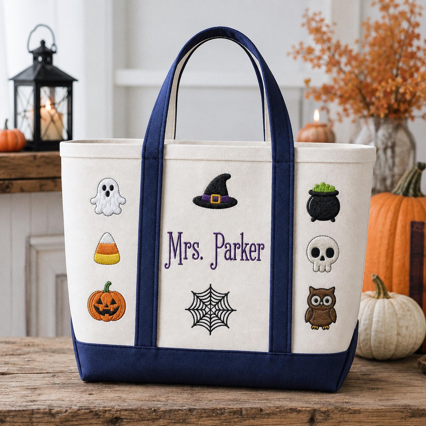 Personalized Halloween Tote Bag, Custom Embroidered Trick or Treat Bag, Kids Candy Bucket, Spooky Canvas Tote, Name Embroidery Autumn Gift