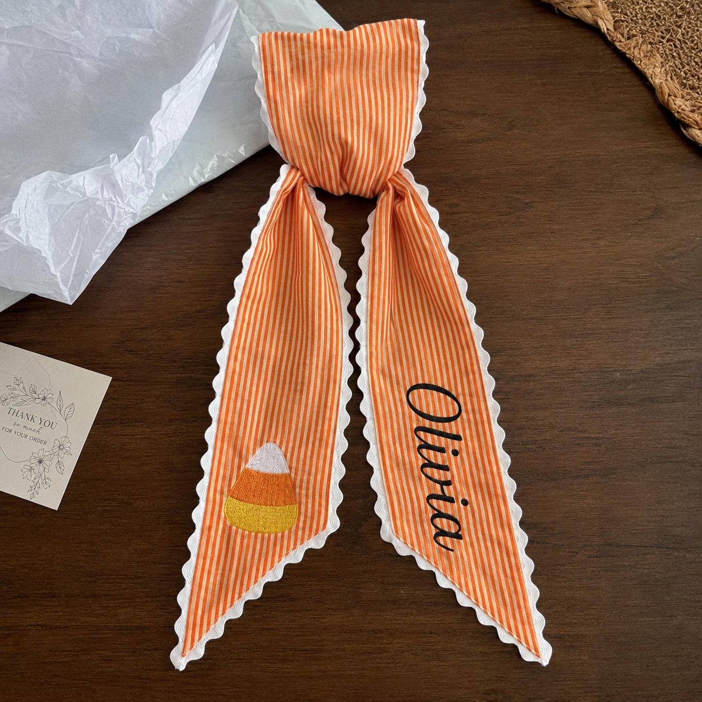 Personalized Halloween Wreath Sash, Custom Name Ghost Door Bow, Embroidered Spooky Holiday Decor, Gingham Ribbon
