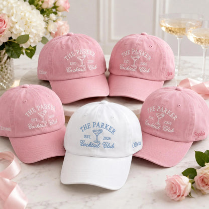 Personalized Happy Camper Bride Hat, Embroidered Camp Bachelorette Party Cap, Custom Bridal Party Gift, Camping Bach Weekend Wedding Favor
