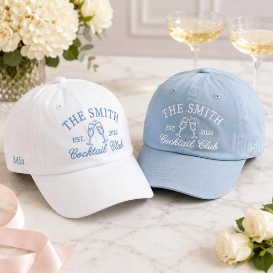 Personalized Happy Camper Bride Hat, Embroidered Camp Bachelorette Party Cap, Custom Bridal Party Gift, Camping Bach Weekend Wedding Favor