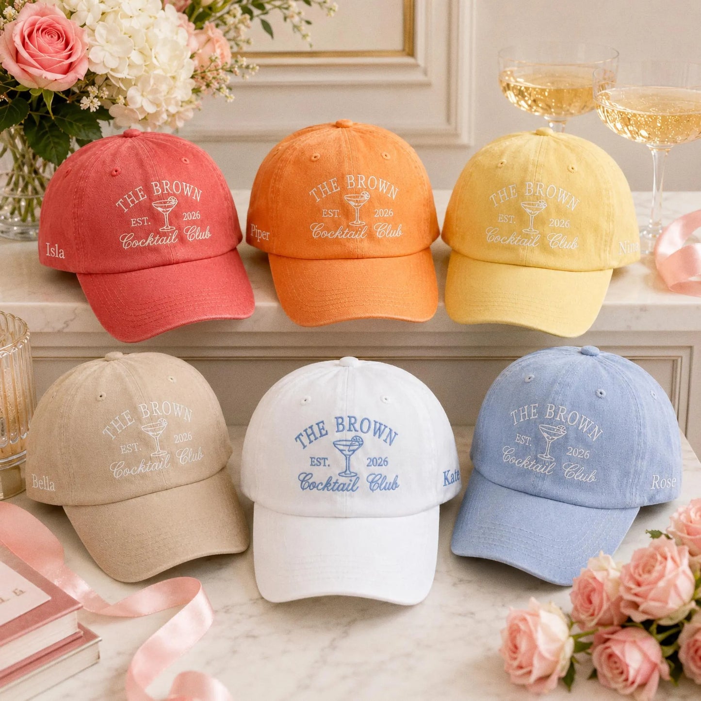 Personalized Happy Camper Bride Hat, Embroidered Camp Bachelorette Party Cap, Custom Bridal Party Gift, Camping Bach Weekend Wedding Favor