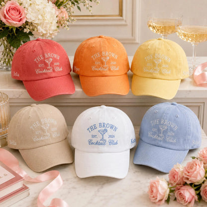 Personalized Happy Camper Bride Hat, Embroidered Camp Bachelorette Party Cap, Custom Bridal Party Gift, Camping Bach Weekend Wedding Favor
