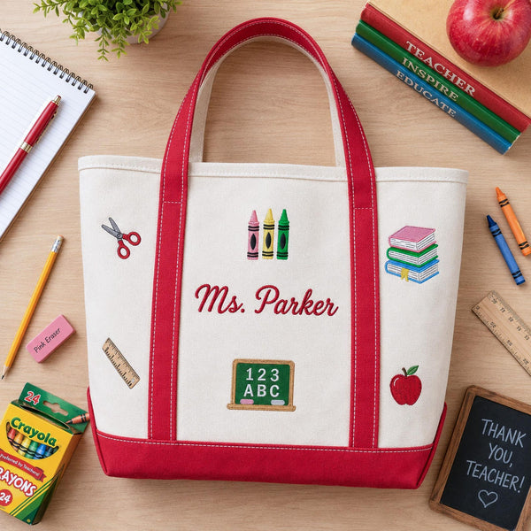 Personalized Teacher Tote Bag, Custom Embroidered Name Canvas Bag, Teacher Appreciation Gift, Back to School Teacher Essentials Work Bag