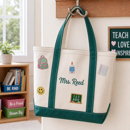 Personalized Teacher Tote Bag, Custom Embroidered Name Canvas Bag, Teacher Appreciation Gift, Back to School Teacher Essentials Work Bag