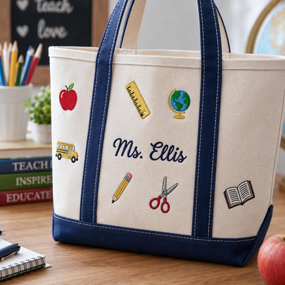Personalized Teacher Tote Bag, Custom Embroidered Name Canvas Bag, Teacher Appreciation Gift, Back to School Teacher Essentials Work Bag
