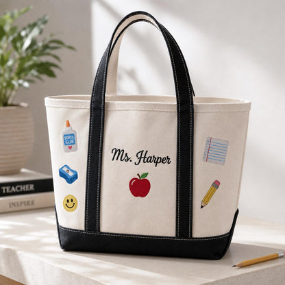 Personalized Teacher Tote Bag, Custom Embroidered Name Canvas Bag, Teacher Appreciation Gift, Back to School Teacher Essentials Work Bag