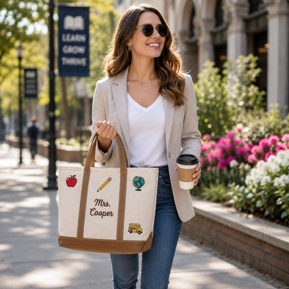 Personalized Teacher Tote Bag, Custom Embroidered Name Canvas Bag, Teacher Appreciation Gift, Back to School Teacher Essentials Work Bag