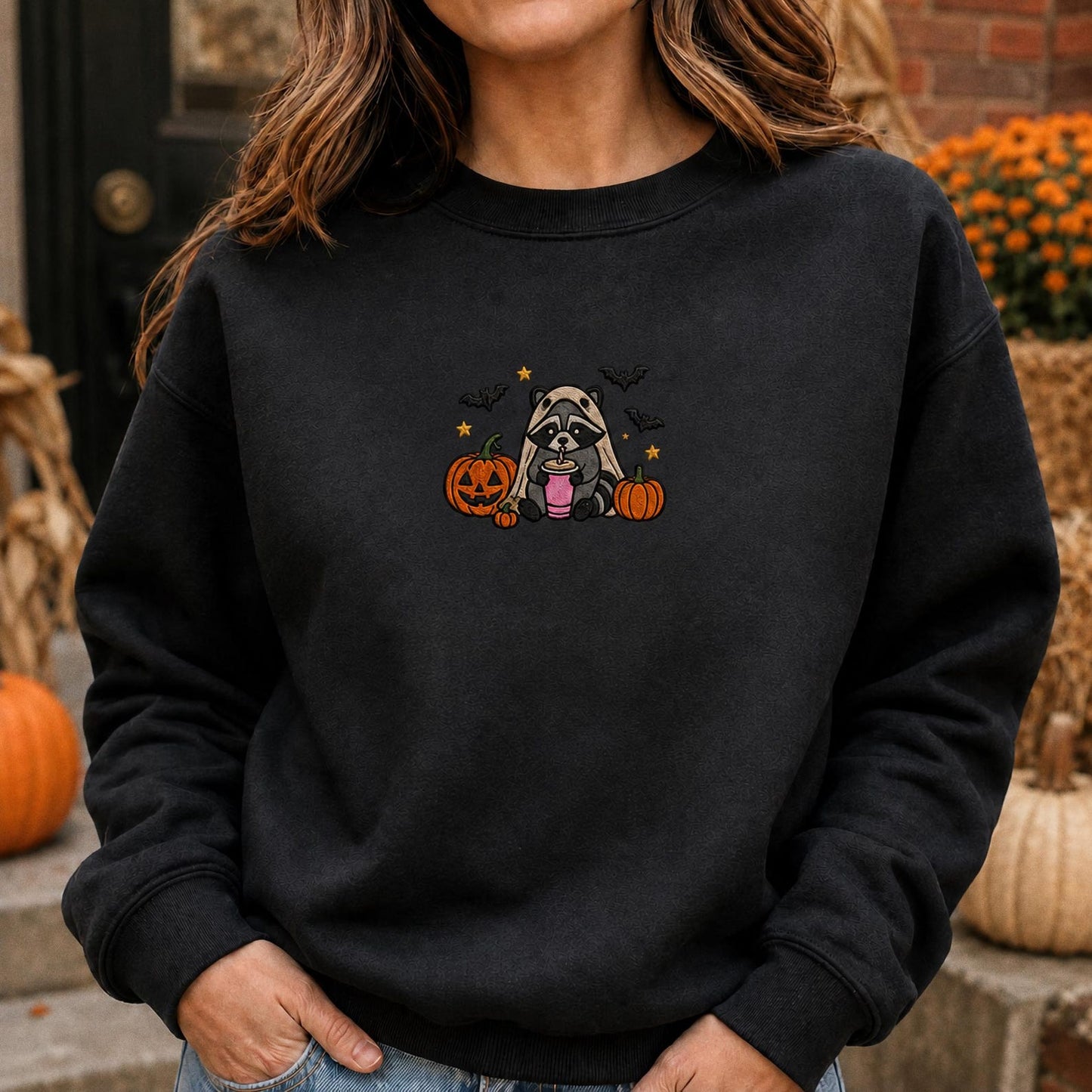 Raccoon Halloween Shirt, Embroidered Spooky Raccoon Tee, Cute Fall Animal Shirt, Ghost Raccoon Gift, Halloween Party Outfit