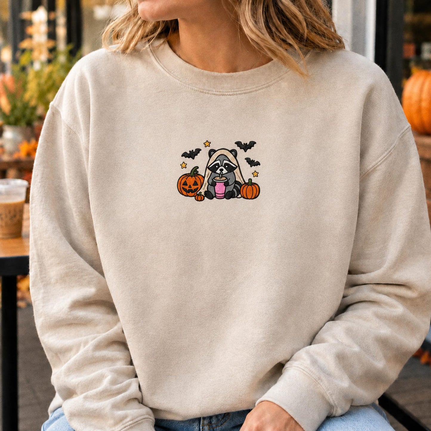 Raccoon Halloween Shirt, Embroidered Spooky Raccoon Tee, Cute Fall Animal Shirt, Ghost Raccoon Gift, Halloween Party Outfit