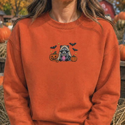 Raccoon Halloween Shirt, Embroidered Spooky Raccoon Tee, Cute Fall Animal Shirt, Ghost Raccoon Gift, Halloween Party Outfit