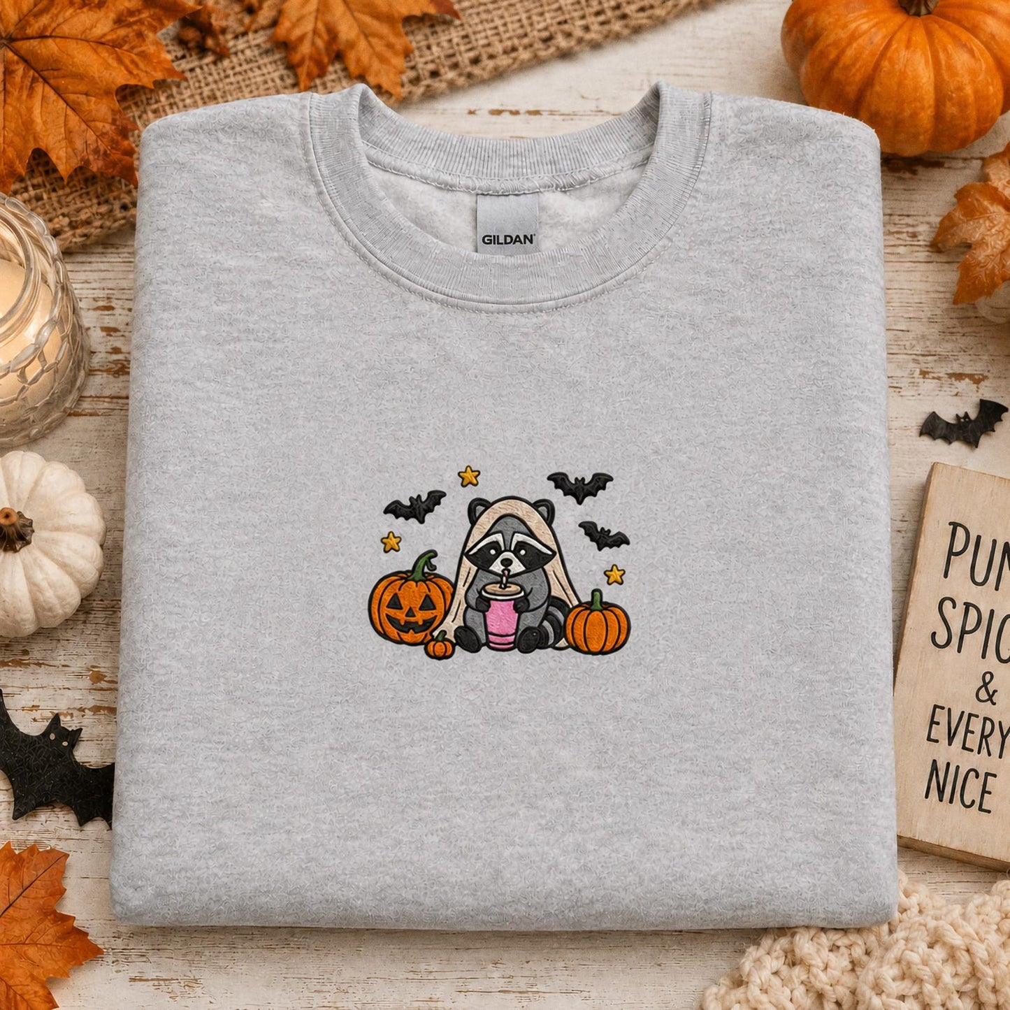 Raccoon Halloween Shirt, Embroidered Spooky Raccoon Tee, Cute Fall Animal Shirt, Ghost Raccoon Gift, Halloween Party Outfit