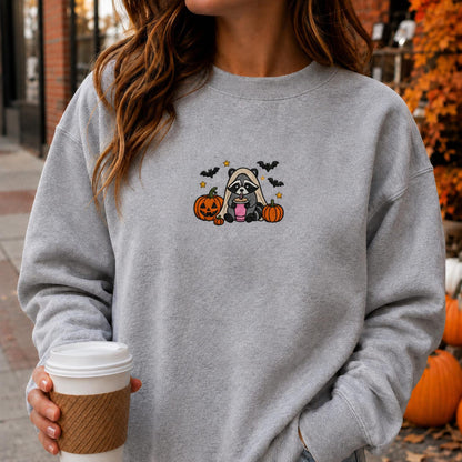 Raccoon Halloween Shirt, Embroidered Spooky Raccoon Sweatshirt, Cute Fall Animal Hoodie, Ghost Raccoon Gift, Halloween Party Outfit