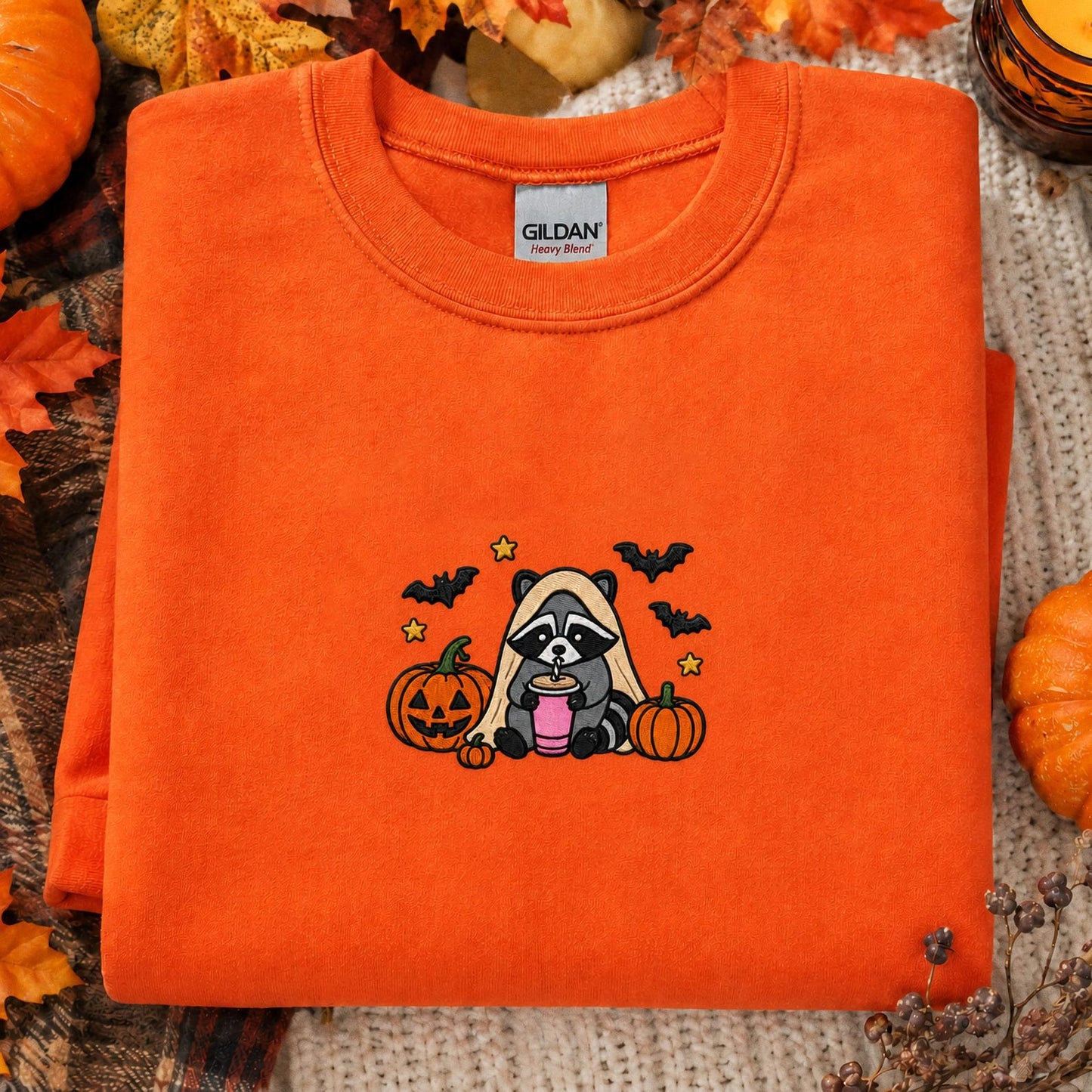 Raccoon Halloween Shirt, Embroidered Spooky Raccoon Tee, Cute Fall Animal Shirt, Ghost Raccoon Gift, Halloween Party Outfit