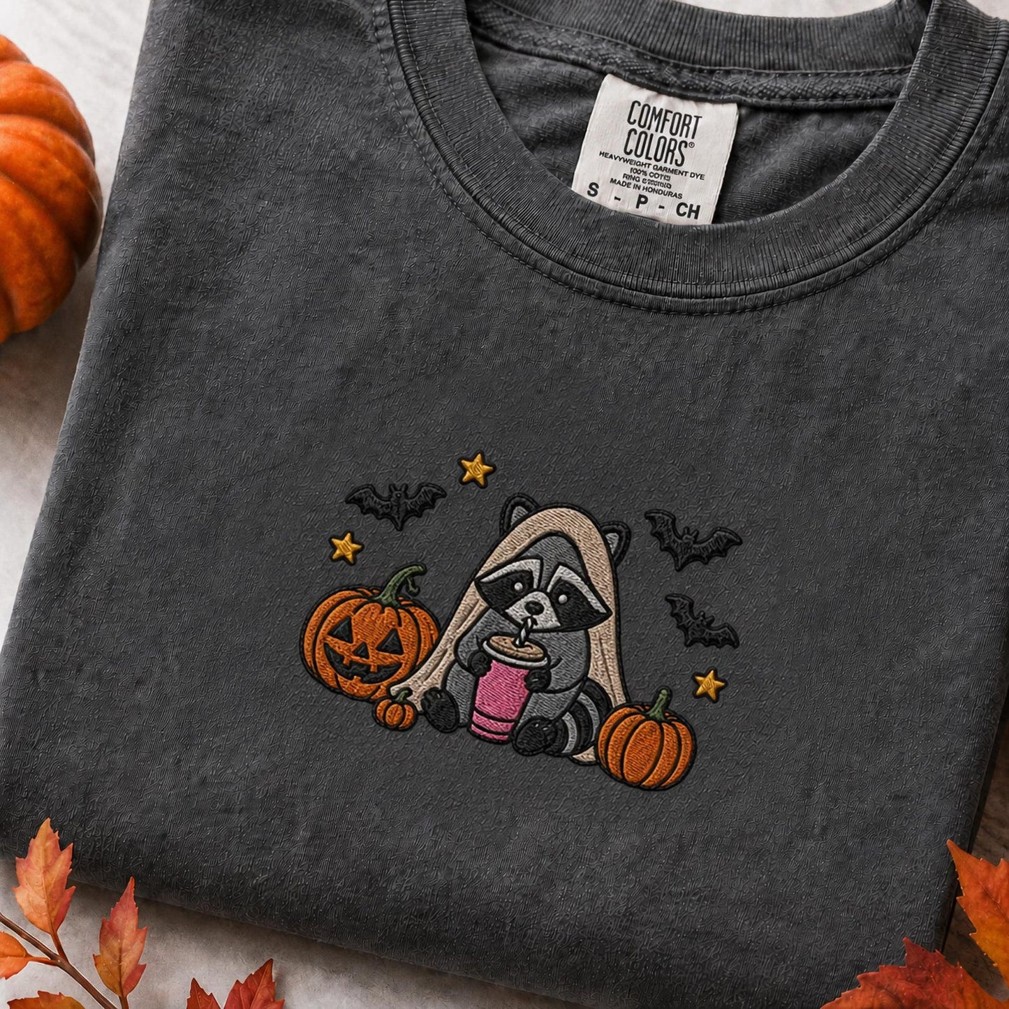 Raccoon Halloween Shirt, Embroidered Spooky Raccoon Tee, Cute Fall Animal Shirt, Ghost Raccoon Gift, Halloween Party Outfit