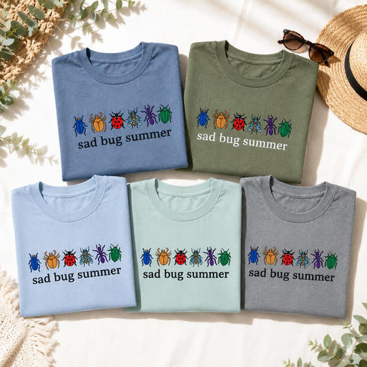 Sad Bug Summer Comfort Colors T-Shirt, Embroidered Insect Tee, Cottagecore Nature Aesthetic, Y2K Bug Lover Gift, Trendy Graphic Crop Top