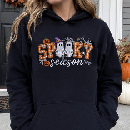 Spooky Season Embroidered Sweatshirt, Coquette Halloween Crewneck, Cute Ghost Cat Shirt, Cozy Fall Lover Gift, Witchy Aesthetic Hoodie