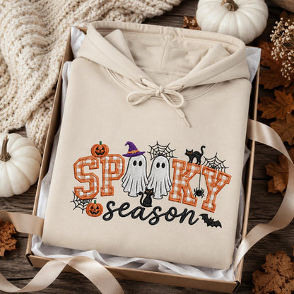 Spooky Season Embroidered Sweatshirt, Coquette Halloween Crewneck, Cute Ghost Cat Shirt, Cozy Fall Lover Gift, Witchy Aesthetic Hoodie