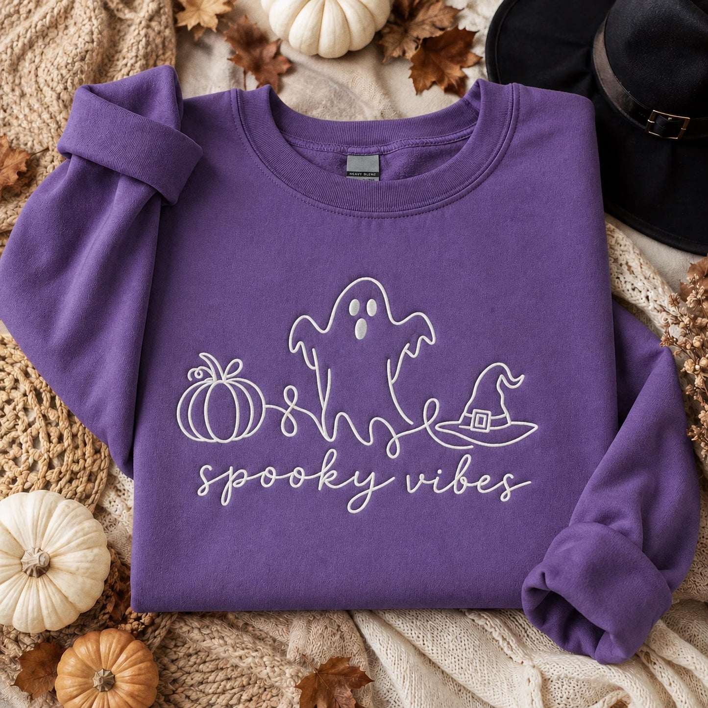 Spooky Season Embroidered Sweatshirt, Coquette Halloween Crewneck, Cute Ghost Cat Shirt, Cozy Fall Lover Gift, Witchy Aesthetic Hoodie (Copy)