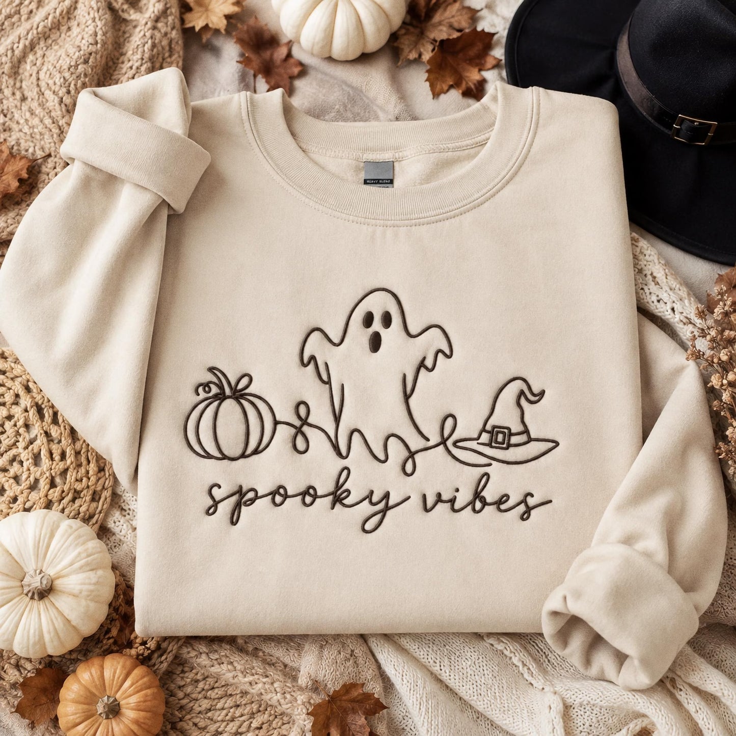 Spooky Season Embroidered Sweatshirt, Coquette Halloween Crewneck, Cute Ghost Cat Shirt, Cozy Fall Lover Gift, Witchy Aesthetic Hoodie (Copy)