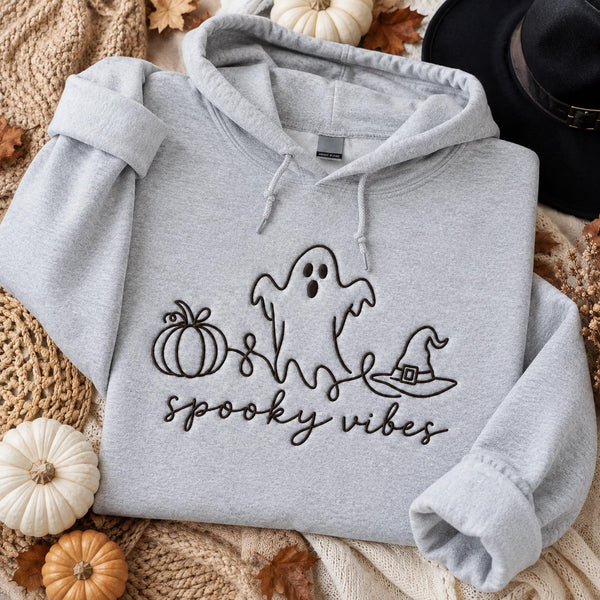 Spooky Season Embroidered Sweatshirt, Coquette Halloween Crewneck, Cute Ghost Cat Shirt, Cozy Fall Lover Gift, Witchy Aesthetic Hoodie (Copy)