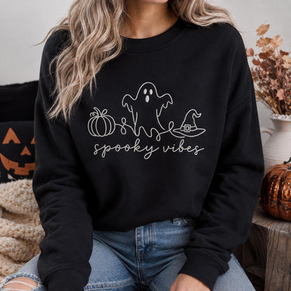 Spooky Season Embroidered Sweatshirt, Coquette Halloween Crewneck, Cute Ghost Cat Shirt, Cozy Fall Lover Gift, Witchy Aesthetic Hoodie (Copy)
