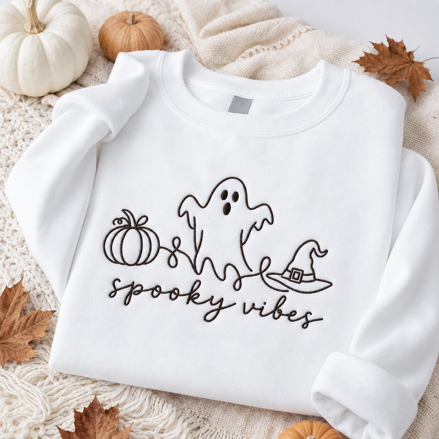 Spooky Season Embroidered Sweatshirt, Coquette Halloween Crewneck, Cute Ghost Cat Shirt, Cozy Fall Lover Gift, Witchy Aesthetic Hoodie (Copy)