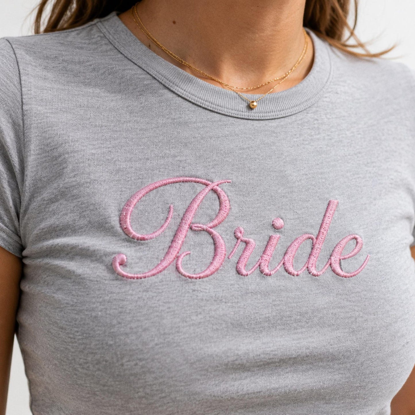 Personalized Bride Baby Tee, Custom Text Y2K Crop Top, Bachelorette Party Shirt, Gift for Her, Minimalist Embroidery Tee