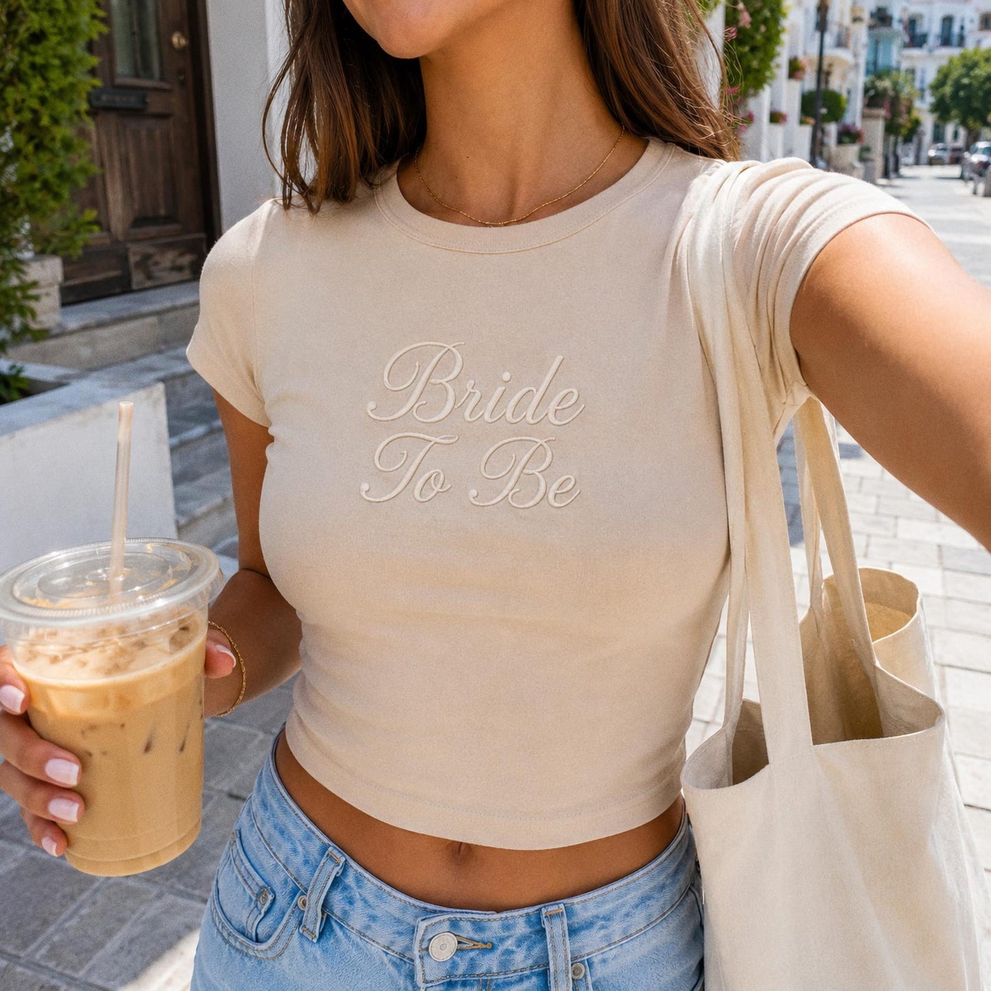 Personalized Bride Baby Tee, Custom Text Y2K Crop Top, Bachelorette Party Shirt, Gift for Her, Minimalist Embroidery Tee