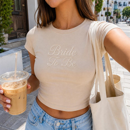 Personalized Bride Baby Tee, Custom Text Y2K Crop Top, Bachelorette Party Shirt, Gift for Her, Minimalist Embroidery Tee