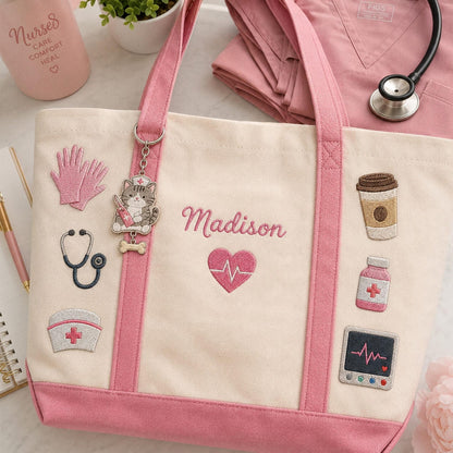 Personalized Nurse Tote Bag, Embroidered Work Bag for Nurses, RN Graduation Gift, Medical Student Bag, New Nurse Gift, Hospital Bag