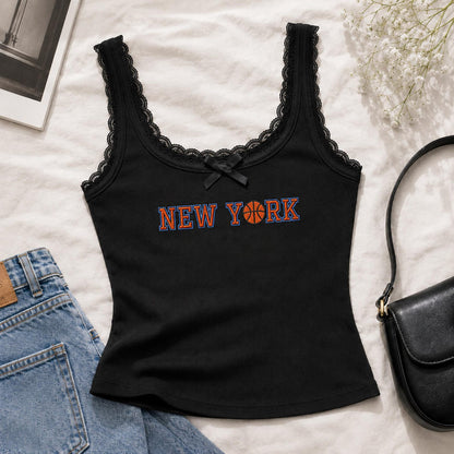 New York Embroidered Tank Top, NYC Basketball Baby Tee, Y2K Sporty Aesthetic Shirt, Game Day Apparel, Gift for Her, Summer Crop Top