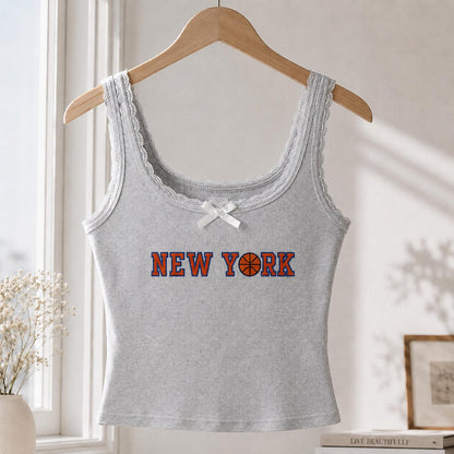 New York Embroidered Tank Top, NYC Basketball Baby Tee, Y2K Sporty Aesthetic Shirt, Game Day Apparel, Gift for Her, Summer Crop Top