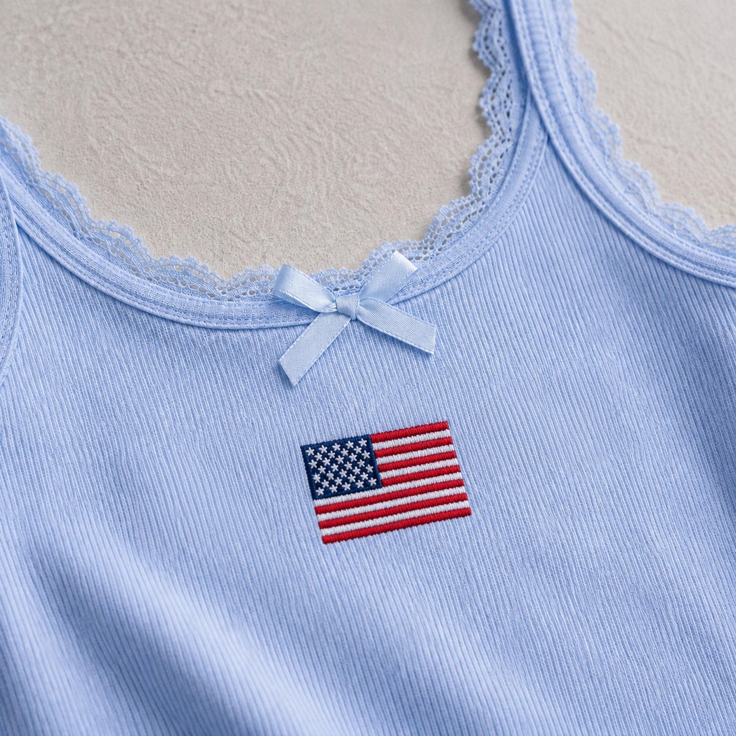 Custom Country Flag Embroidered Lace Tank Top, Personalized National Flag Cami, Heritage Pride Embroidery Tank, Coquette Lace Top
