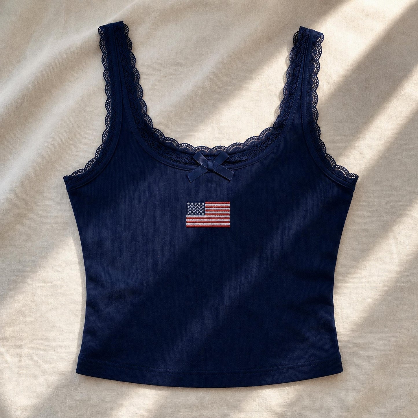 Custom Country Flag Embroidered Lace Tank Top, Personalized National Flag Cami, Heritage Pride Embroidery Tank, Coquette Lace Top