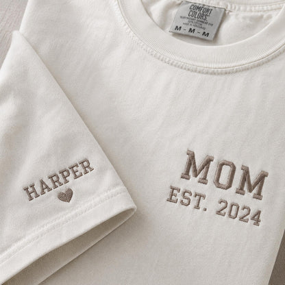 Custom Embroidered Mom and Dad Shirt, Personalized Kids Names Sleeve, Comfort Colors Tee, New Mom Dad Gift, First Father's Day, Family Gift