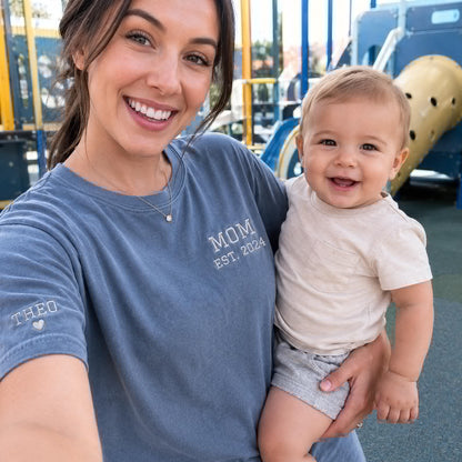 Custom Embroidered Mom and Dad Shirt, Personalized Kids Names Sleeve, Comfort Colors Tee, New Mom Dad Gift, First Father's Day, Family Gift