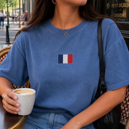 Custom Embroidered Flag Baby Tee, Personalized Country Flag Crop Top, Y2K Patriotic Shirt, Summer Vacation Gift for Her, Comfort Colors Tee
