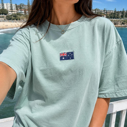 Custom Embroidered Flag Baby Tee, Personalized Country Flag Crop Top, Y2K Patriotic Shirt, Summer Vacation Gift for Her, Comfort Colors Tee